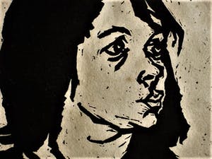 Hans Bernard - Jong gestorven grafisch talent - gesigneerde Linosnede "Portret van Kimi" 1964 kopen? Bied vanaf 10!