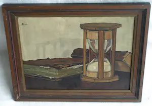 Jo Lodeizen - Olieverf op paneel, Stilleven met boeken en zandloper – 1931 kopen? Bied vanaf 1!