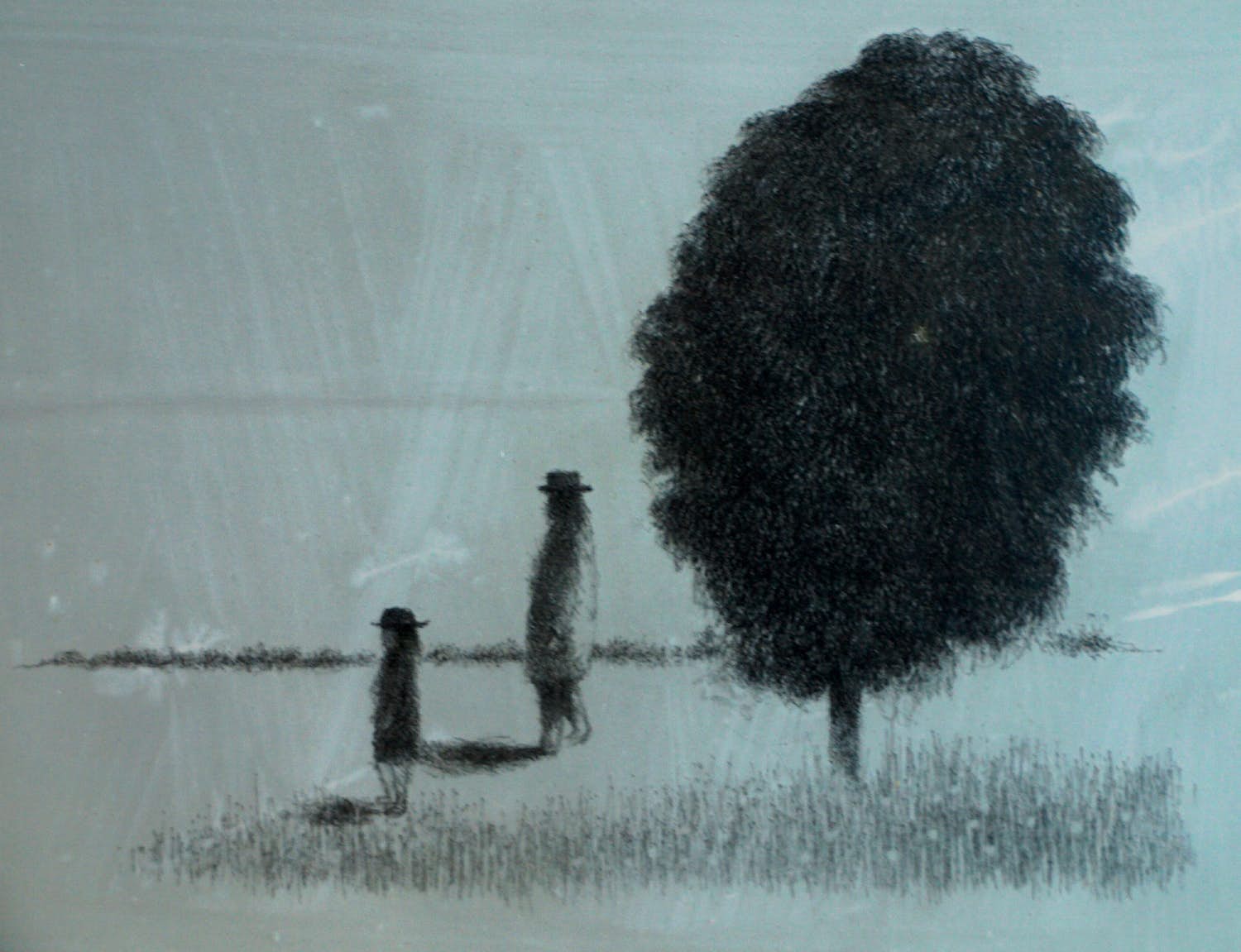 Metten Koornstra - Originele drukplaat , “Man met kind bij boom” – 1972 verkocht voor € 20!