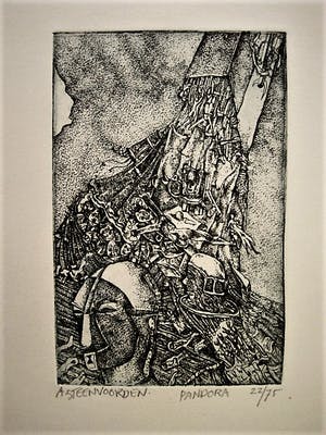 Ab Steenvoorden - Karakteristiek grafiek - groep "de bange Duivel" - ETS "Pandora" gesigneerd kopen? Bied vanaf 19!