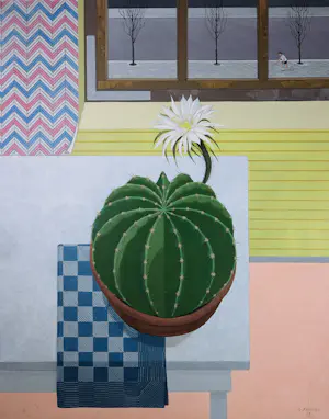 Kees Balvers - Acryl op doek, Cactus aan tafel - Ingelijst kopen? Bied vanaf 100!