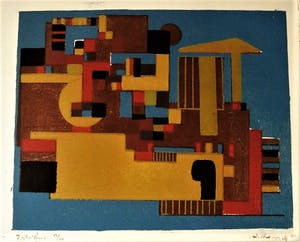 Wim Motz - Lithografie "Haven Rotterdam met tanker" en unica (8ex) Houtsnede "stilleven" kopen? Bied vanaf 29!