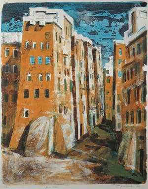 Jeroen Hermkens - Litho, Jemen, Shiban I - Ingelijst (Zeer Groot!) kopen? Bied vanaf 80!