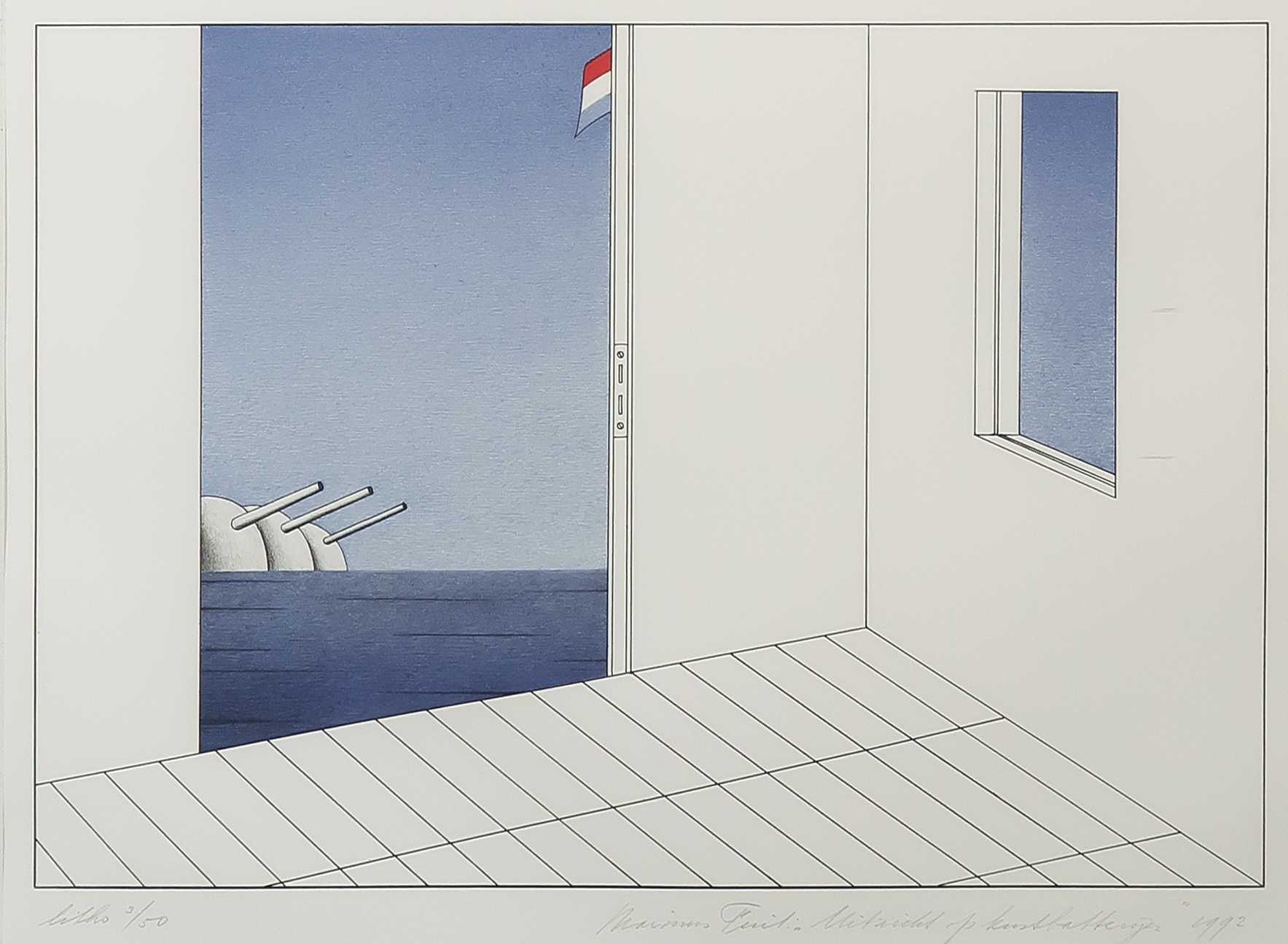 Marinus Fuit - Litho, Uitzicht op kustbatterijen - Ingelijst kopen? Bied vanaf 50!