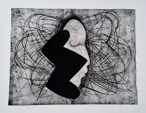 Allie van Altena - Groningen 1993 - grote "gelaagde" gem. techniek (houtskool, papiercollage) kopen? Bied vanaf 128!