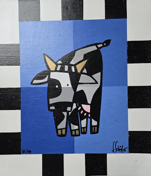 Jacqueline Schäfer - Cow Blue op linnen - 99 ex. kopen? Bied vanaf 59!