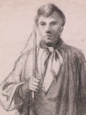 Ferdinand Ernst Lintz - Staande jongeman met werktuig in zijn hand - Tekening kopen? Bied vanaf 30!