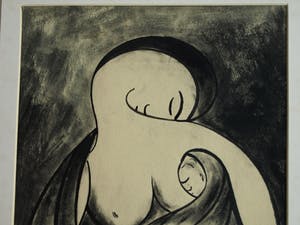 Niet of onleesbaar gesigneerd - Inkttekening , “Madonna met Kind” – ingelijst kopen? Bied vanaf 10!