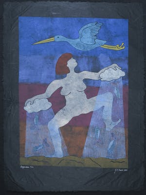 Geertje Briels - Houtdruk op geschept papier, Regendans kopen? Bied vanaf 1!