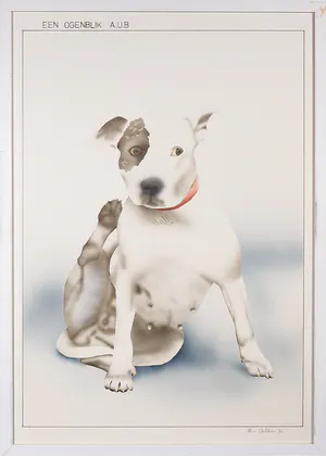 Theo Wolters - Airbrush op papier, Een ogenblik a.u.b. - Ingelijst kopen? Bied vanaf 1!