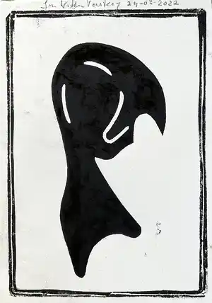 Jan Willem Versteeg - Female profile silhouette ( houtsnede ) verkocht voor € 1!