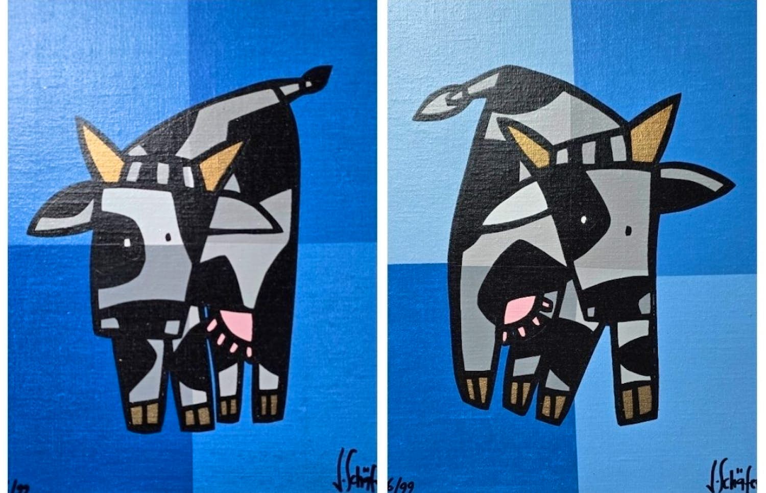 Jacqueline Schäfer - lot van 2 koeien zeefdrukken kopen? Bied vanaf 50!