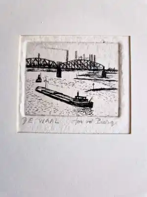 Jos van den Berg - droge naald Ets "Zelfportret en de Waal" 1964 - gesigneerd met inkt verkauft für € 40!