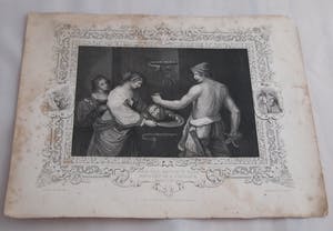 Niet of onleesbaar gesigneerd - Drie antieke Engelse 19e eeuwse Litho's met bijbelse voorstellingen kopen? Bied vanaf 1!