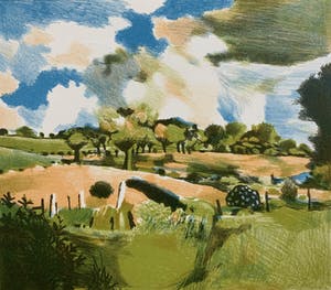 Nicolaas Wijnberg - kleurenlitho - 'Landschap in expressionistische kleuren' - 1983 kopen? Bied vanaf 39!