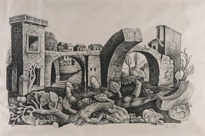 Lou Strik - Litho, Fantasielandschap kopen? Bied vanaf 1!