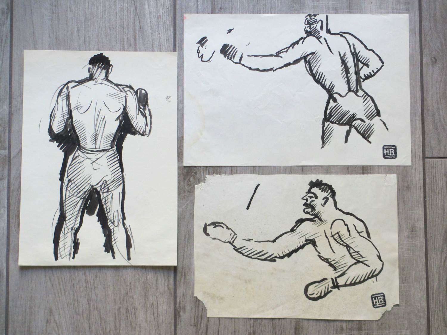 Herman Bieling - Boksers - 3 Tekeningen kaufen? Bieten Sie von 50!
