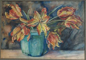 Willem Karel Rees - Aquarel , Stilleven met Tulpen – gesigneerd & ingelijst – ca 1930 kopen? Bied vanaf 45!
