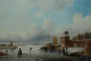 Johannes Hessel Brolsma - Olieverf op paneel , Klassiek Hollands Winterlandschap kopen? Bied vanaf 1!