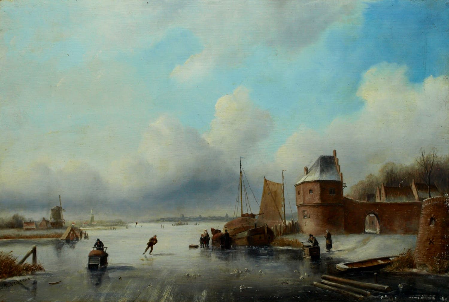 Johannes Hessel Brolsma - Olieverf op paneel , Klassiek Hollands Winterlandschap kopen? Bied vanaf 1!