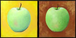 Mylene Vrolijk - Acryl op doek, Tweeluik groene appels verkocht voor € 35!