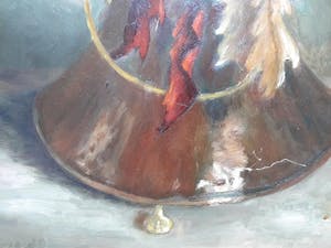 Niet of onleesbaar gesigneerd - Bloemstilleven in koperen kolenkit. kopen? Bied vanaf 10!