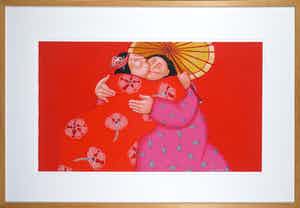 Ada Breedveld - Zeefdruk, Z.T. Omhelzing - Ingelijst verkocht voor € 50!