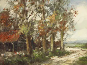 Hendrik Cornelis Kranenburg - Olieverf - Boerderij met kippen kopen? Bied vanaf 65!