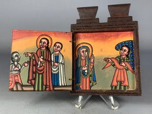 Dogon - Ethiopisch wooden icon with 2 handpainted icons. - Ethiopia kopen? Bied vanaf 65!