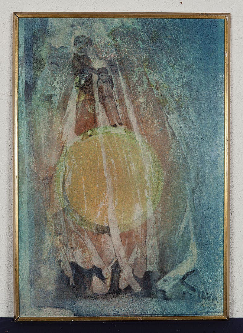 Java Bryant - Mother and child on top - Aquarel en vernis op onbekende ondergrond - BKR Elburg kopen? Bied vanaf 10!