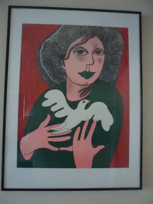 Corneille - Zeefdruk. Vrouw met duif kopen? Bied vanaf 175!