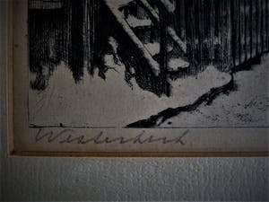 Cornelis Brandenburg - Originele gesigde 1920 ETS - Amsterdam "de Jordaan en Westerkerk in de sneeuw" kopen? Bied vanaf 10!