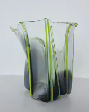 Willem Heesen - Glasobject, Grote wit / zwarte vaas met gele strepen kopen? Bied vanaf 250!