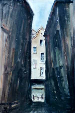 Jacques Mels - Aquarel: Amsterdam verkocht voor € 45!