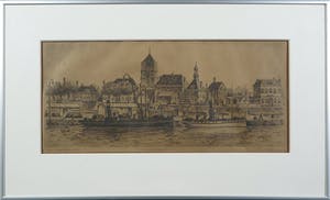 Johan Ponsioen - Ets, Gezicht op Tiel vanuit de haven - Ingelijst kopen? Bied vanaf 1!