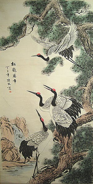 Niet of onleesbaar gesigneerd - De inktkleur van een handgeschilderde Ga schilderij levensduur kraan ChenMei陈枚《松 kopen? Bied vanaf 10!