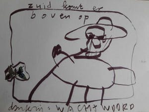 Herman Brood - tekening: Zuid komt er boven op, ingelijst kopen? Bied vanaf 169!