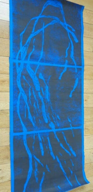 Rob Lodder - BLAUWE ABSTRACTIE / OLIEVERF PAPIER / 151x62cm kopen? Bied vanaf 35!