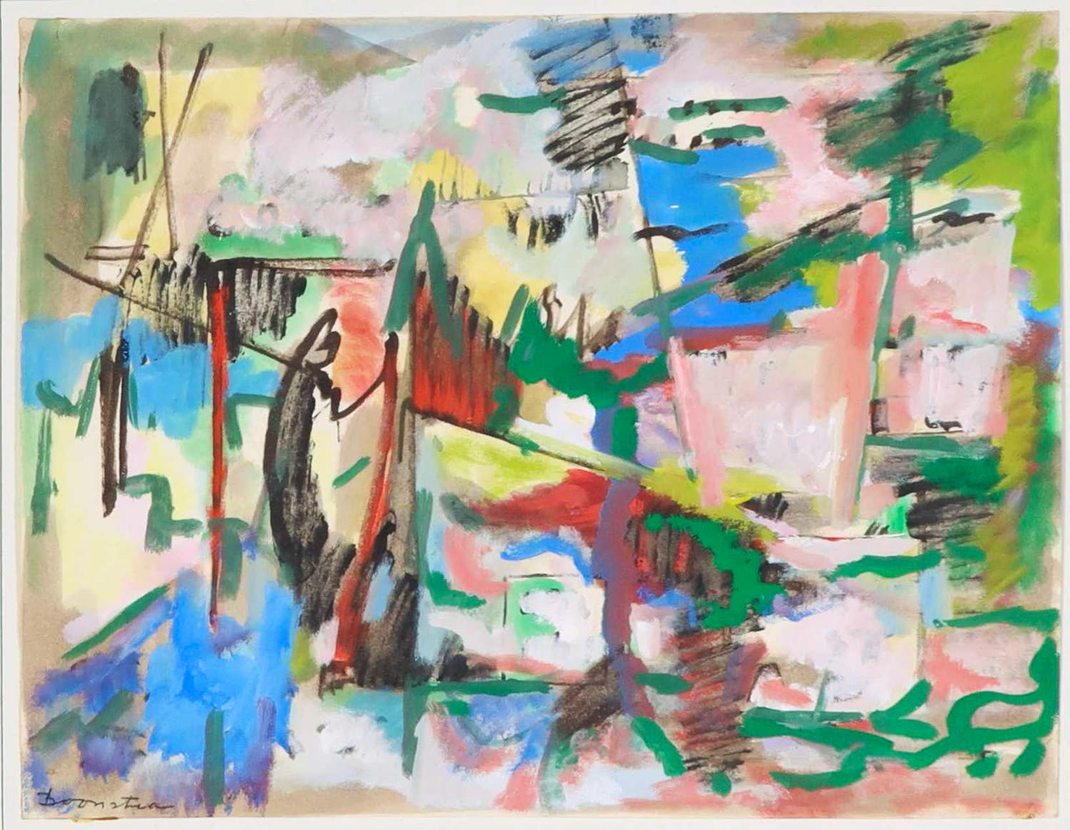 Klaas Boonstra - Gemengde techniek op papier, Abstracte compositie kopen? Bied vanaf 70!