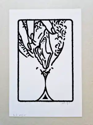 Dirk Wiarda - originele 1995 gemengde techniek (stift, tipex) op papier "vagina" gesigneerd verkauft für € 84!