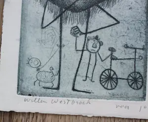 Willem Westbroek - 2 etsen op 1 blad: "voor Joop" kopen? Bied vanaf 39!