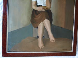 Elly du Clou-Bruggeman - Olieverf op doek , Vrouw met hoed, Zelfportret? – Groot kopen? Bied vanaf 100!