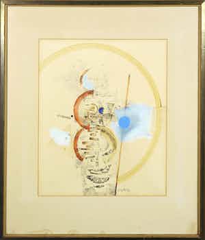 Jan Olyslager - Gemengde techniek op papier, Compositie 3 - Ingelijst verkocht voor € 150!