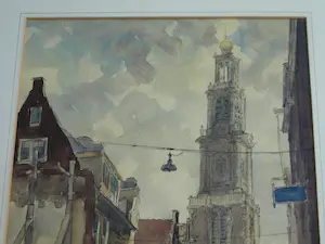 Willem Fekken - Ingelijste aquarel , Stadsgezicht Amsterdam , Westertoren - 68 x 48 cm kopen? Bied vanaf 1!