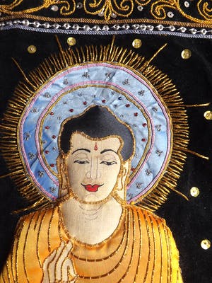 Curiosa - Tibetaanse Thangka met een kleurrijke Buddha van zijde kopen? Bied vanaf 1!