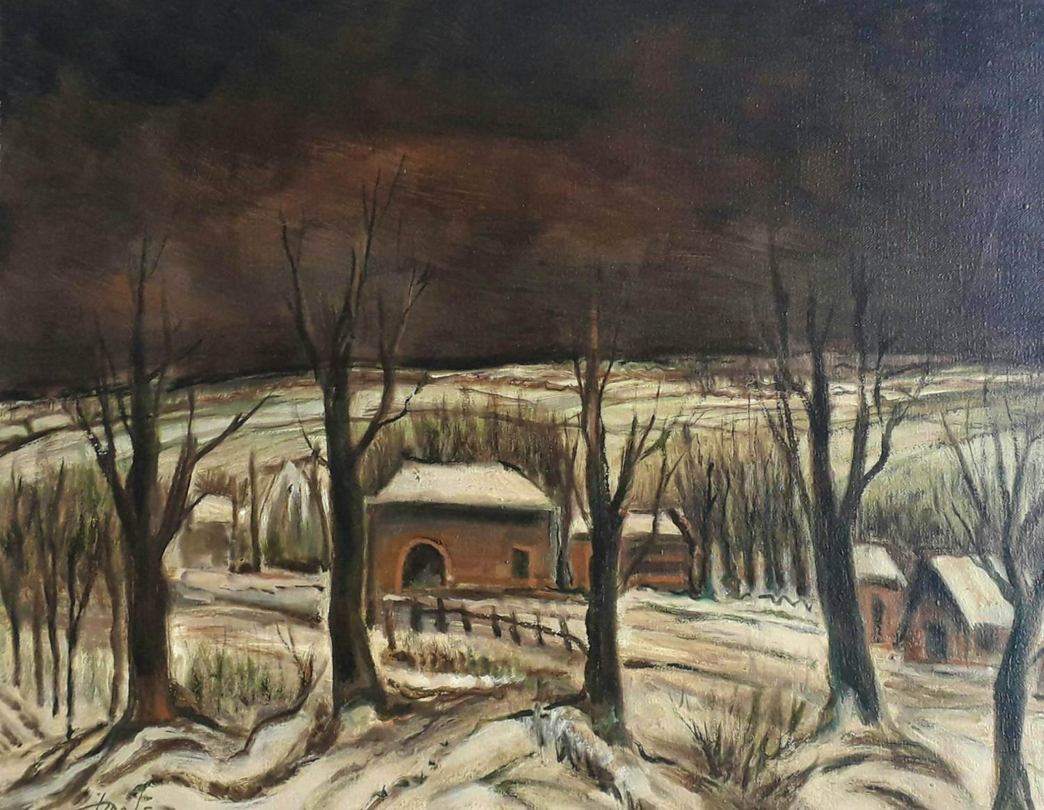 Jacques Mels - Winterlandschap met besneeuwde huisjes verkocht voor € 60!