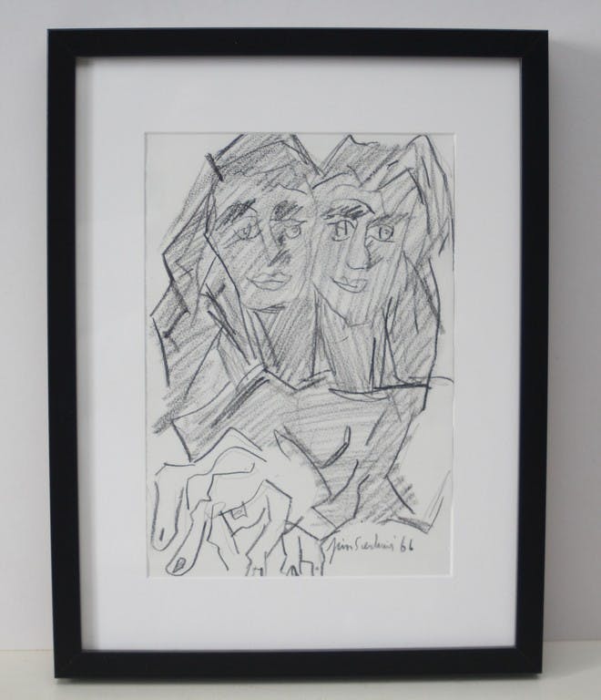 Jan Sierhuis - Jan Sierhuis: Tekening potlood/krijt, Man vrouw, 1966 verkocht voor € 125!