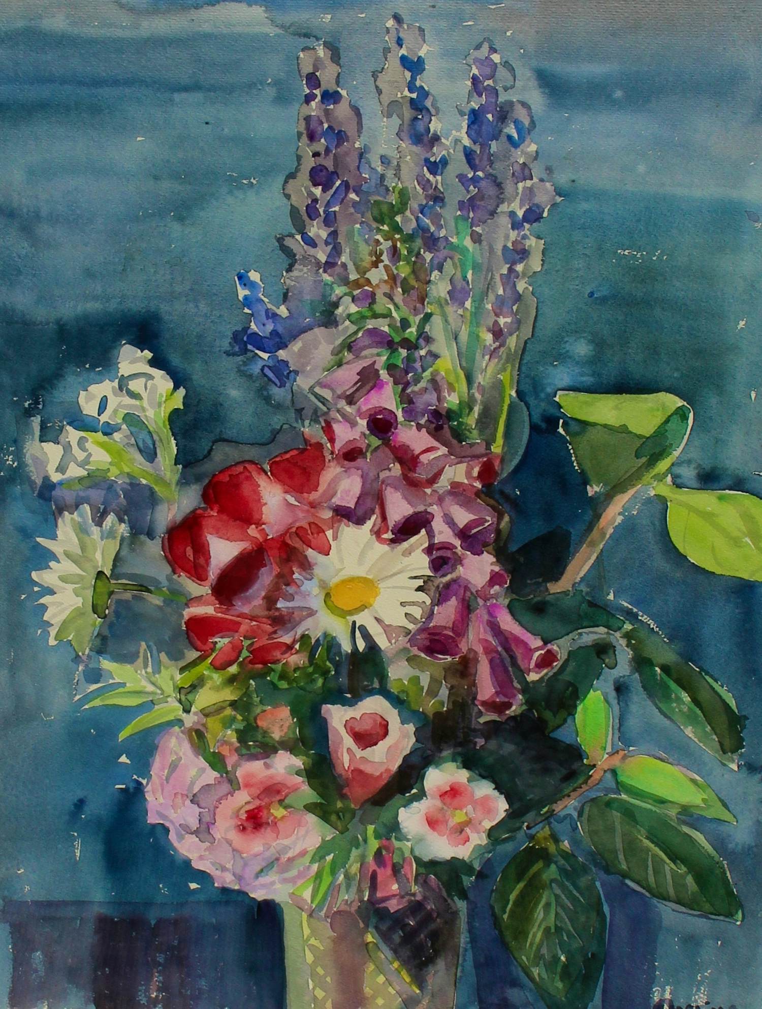 Jeanne Bieruma Oosting - zeer grote aquarel: bloemstilleven verkocht voor € 599!