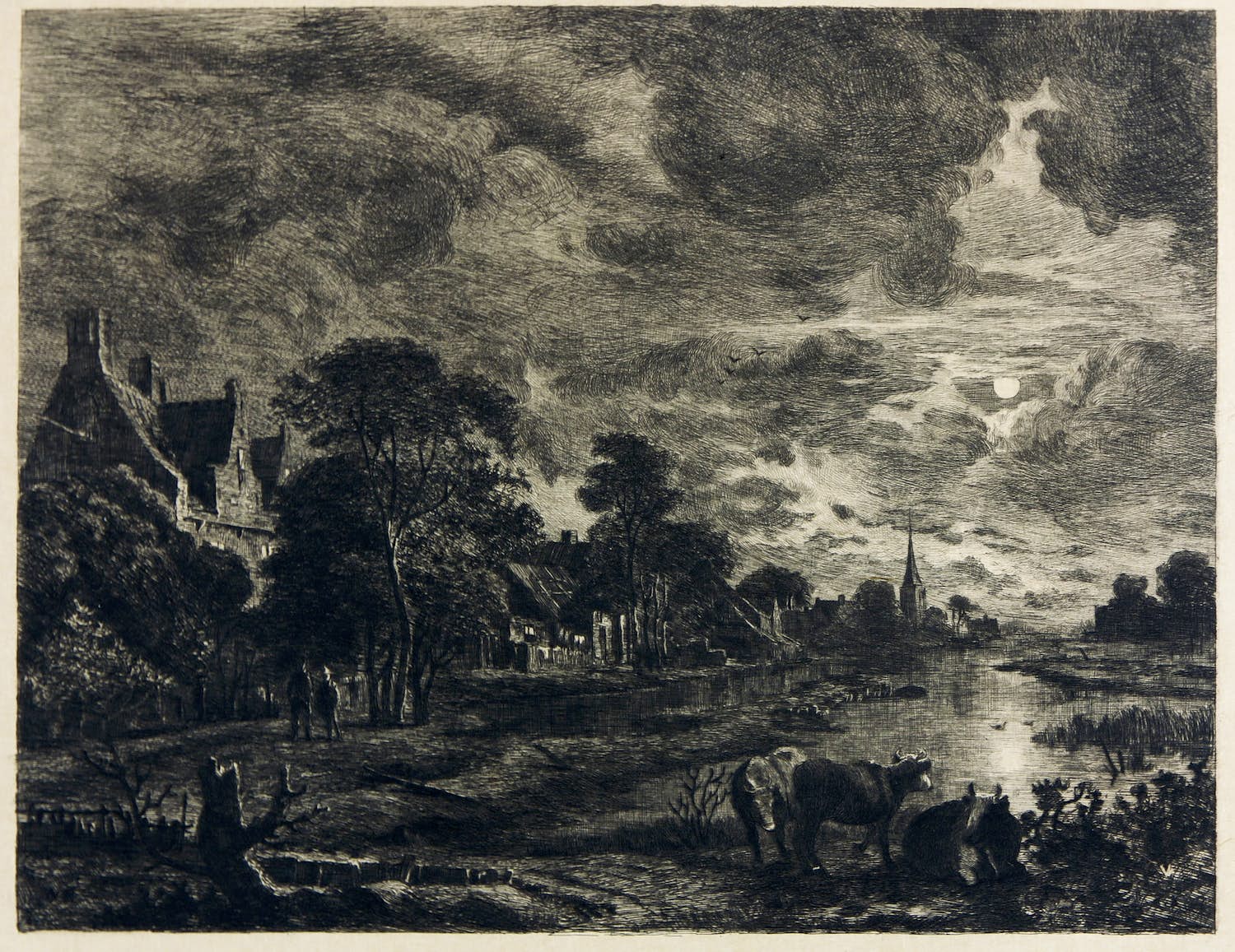 Willem Steelink (jr.) - Ets, Landschap bij maanlicht naar schilderij van Aert van der Neer kopen? Bied vanaf 35!