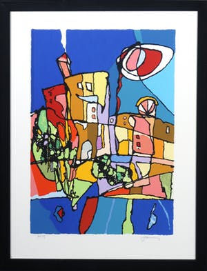 Jan Latinne - Zeefdruk, Provencaals dorp I - Ingelijst kopen? Bied vanaf 20!